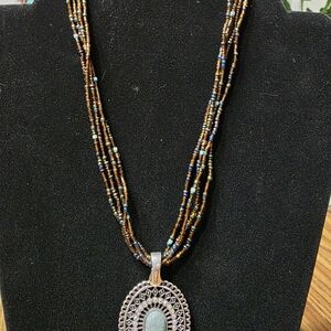 Premier Designs Beaded Necklace with Turquoise Pendant